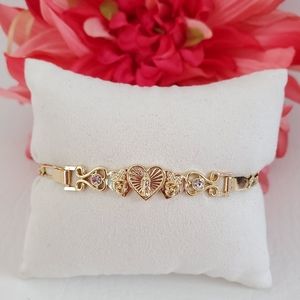 Lady of Guadalupe Heart Crystal Figaro Bracelet